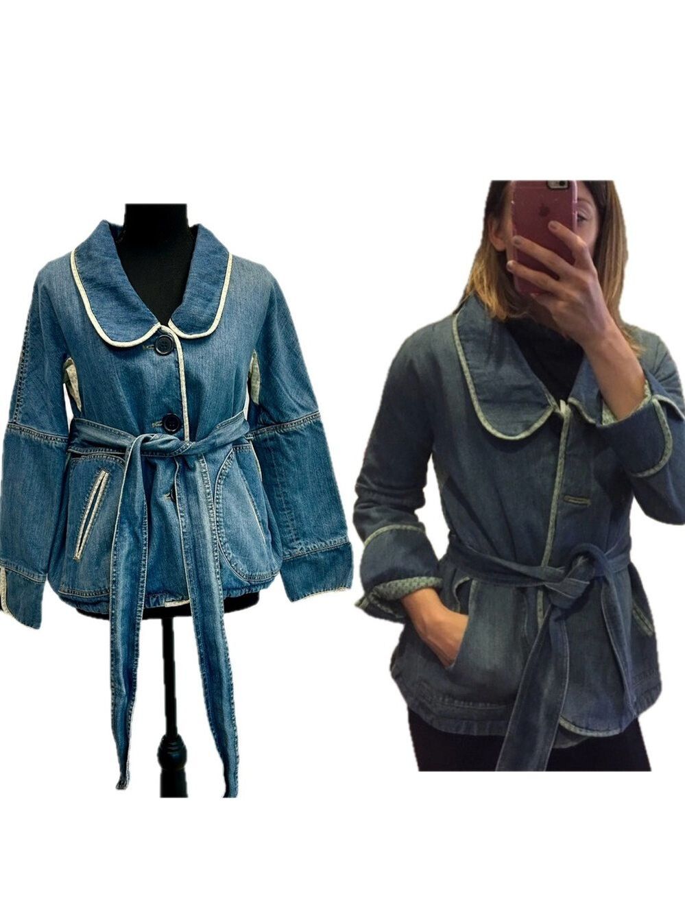 Marc Jacobs Denim Jean Kimono belted Jacket Sz XS pockets bohemian